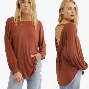 Free People Shimmy Shake V-Back Top Small Terracotta‎ Ribbed Twisted Open Back